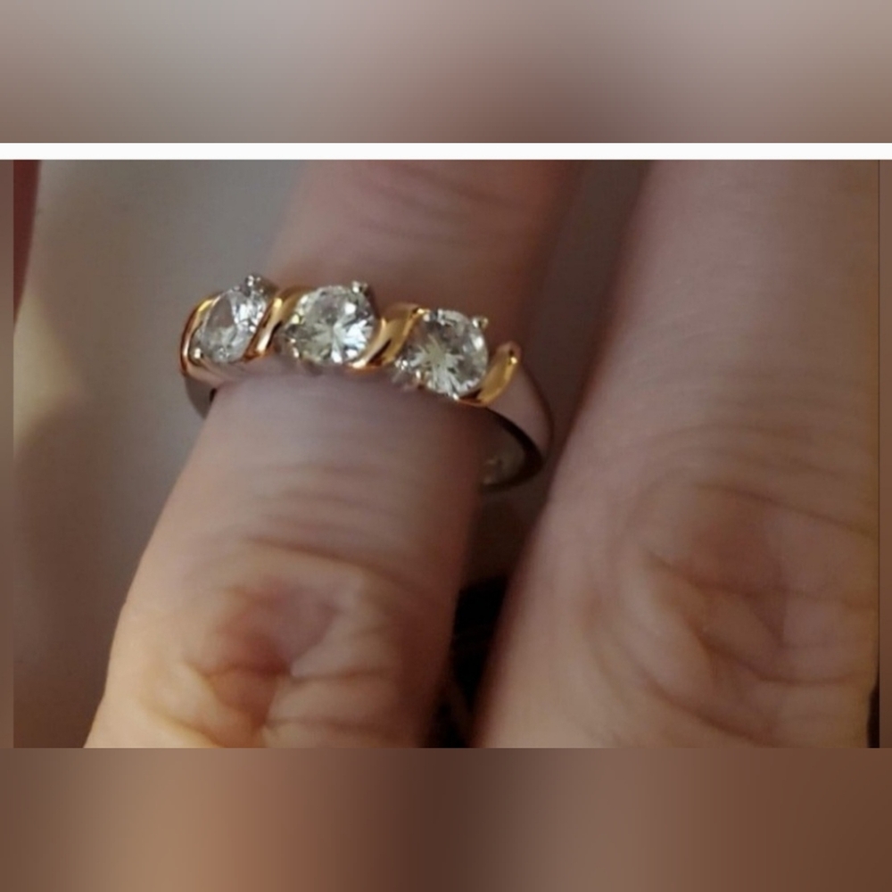 Lily & Lace Ring Sz 9 3/Stone Silver Plated 2 Tone Cubic Zirconia New Box w/tag.